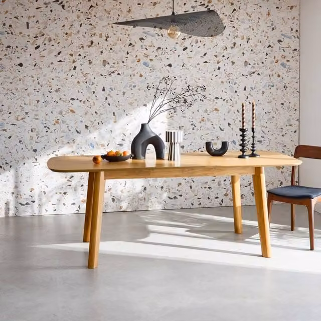 Sweekeek Extendable Rectangular Dining Table, Brown Oak and Metal Veneer, W/D/H: 180 x 90 x 76 cm