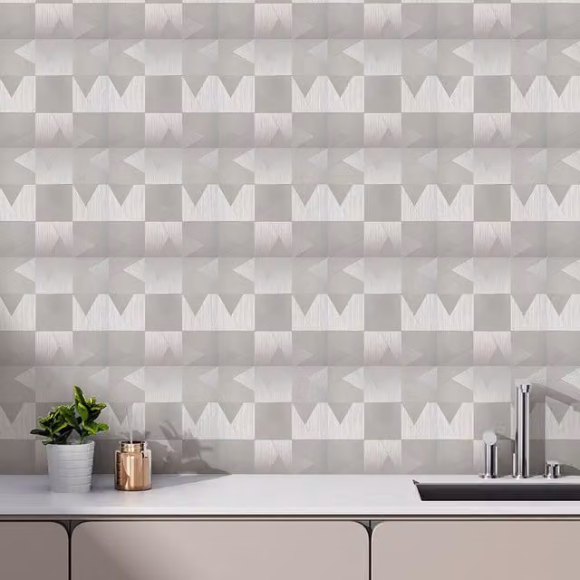 Livingandhome 10-Piece Geometric Self-Adhesive Wall Tile Stickers in Gloss Silver Grey