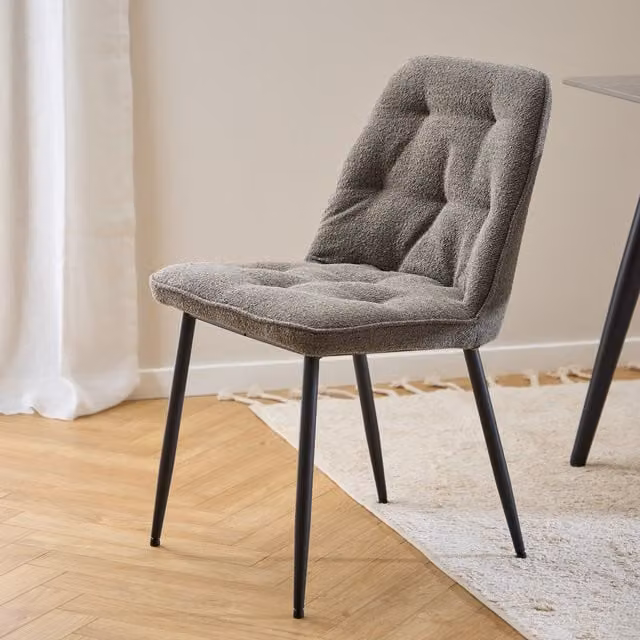 Furniture To Go Pair of Brooke Dining Chairs in Taupe Bouclé Fabric with Metal Frame
