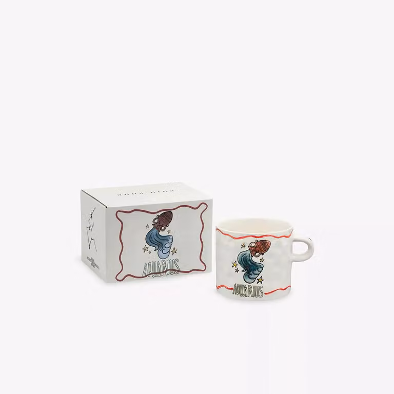 Anna + Nina Aquarius Zodiac Stoneware Tea Mug, White, 500 ml