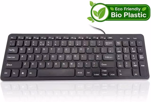 Accuratus Bioplastic 960 USB Wired Full Size Keyboard in Woad Blue and Charcoal Black