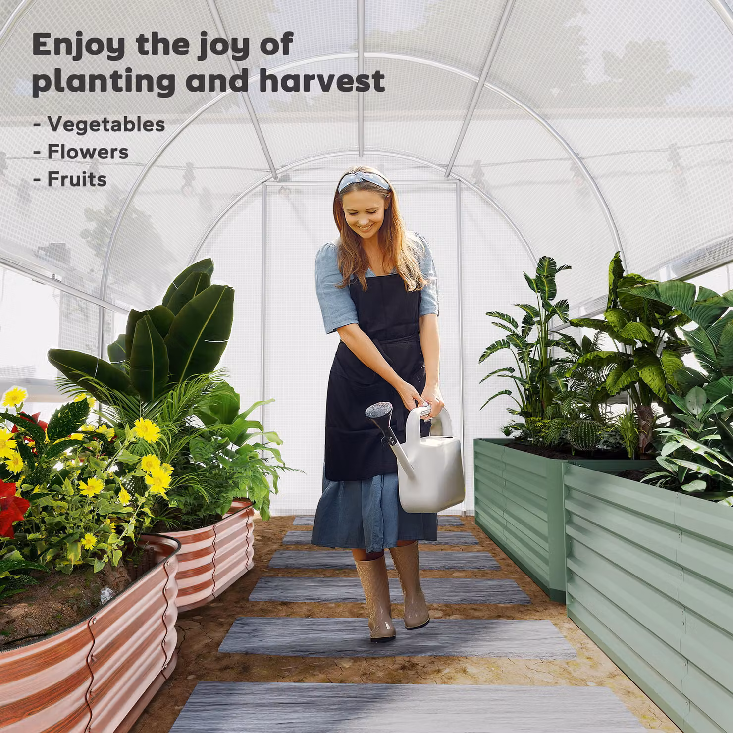Outsunny White Walk-in Tunnel Greenhouse Polytunnel Tent with PE Cover, Zippered Roll Up Door and 6 Mesh Windows, W: 300 cm, D: 200 cm, H: 200 cm – 3