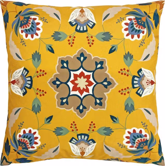 Make it a Home Folk Florals Square Outdoor Cushion Cover in Yellow