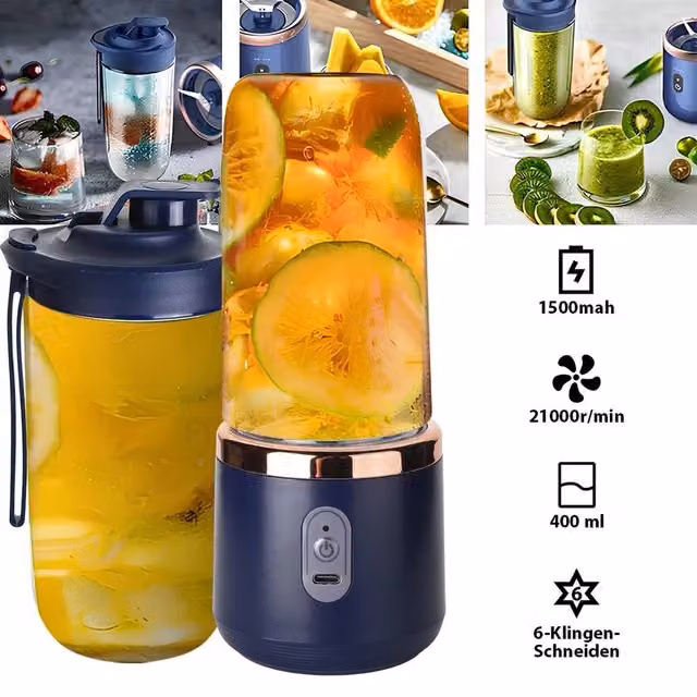 NESTLUNE Portable Electric Mini Fruit Juicer and Smoothie Blender, 400ml, Blue