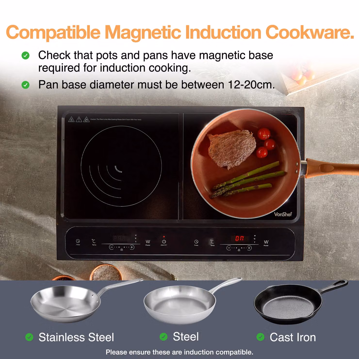 VonShef Portable Double Induction Hob with Digital Display and Timer in Black – 2