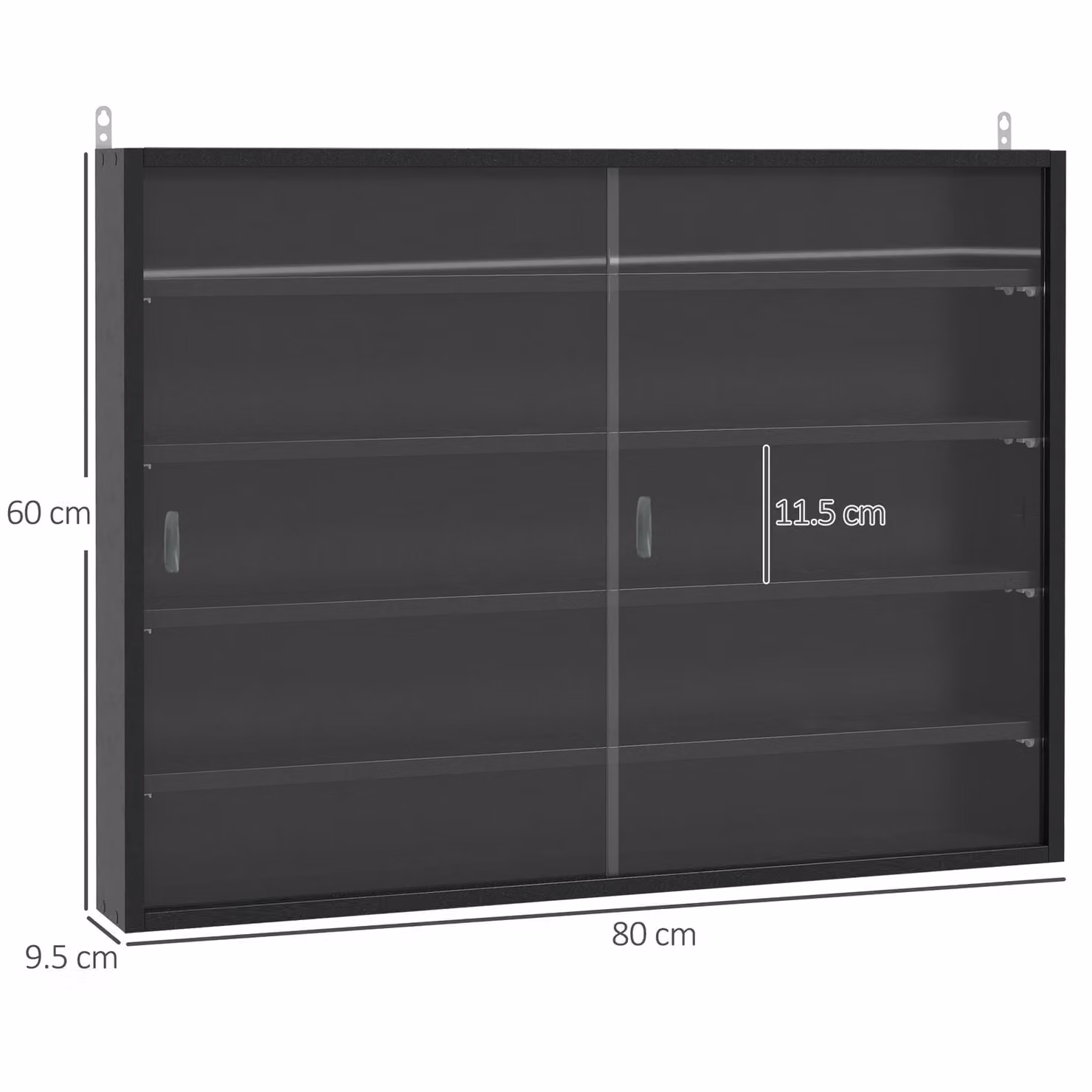 HOMCOM Black Wall Mounted 5-Tier Display Cabinet with Glass Doors and Internal Shelves – 3