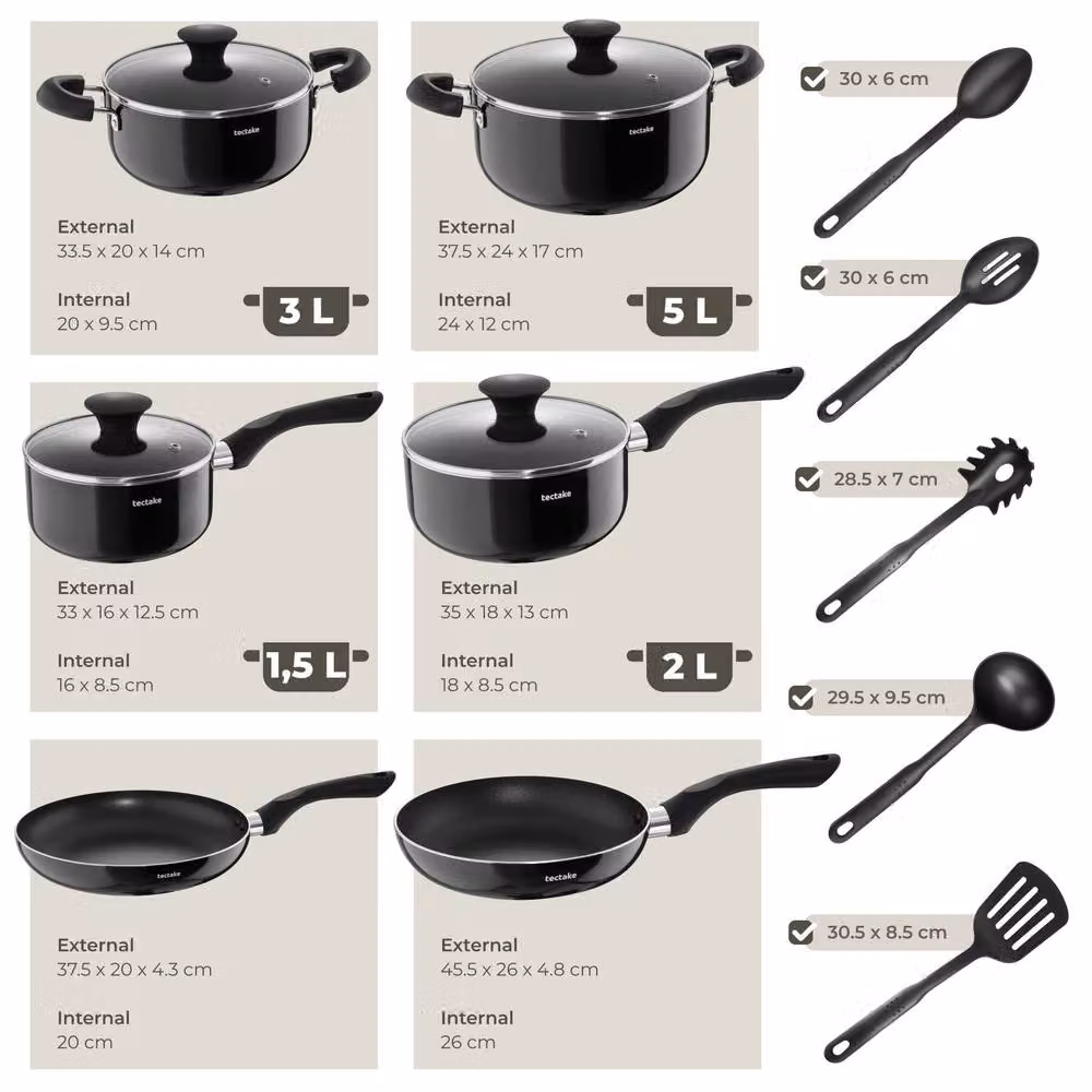 tectake Una & Varese 39 Piece Kitchen and Dinnerware Set in Black – 3