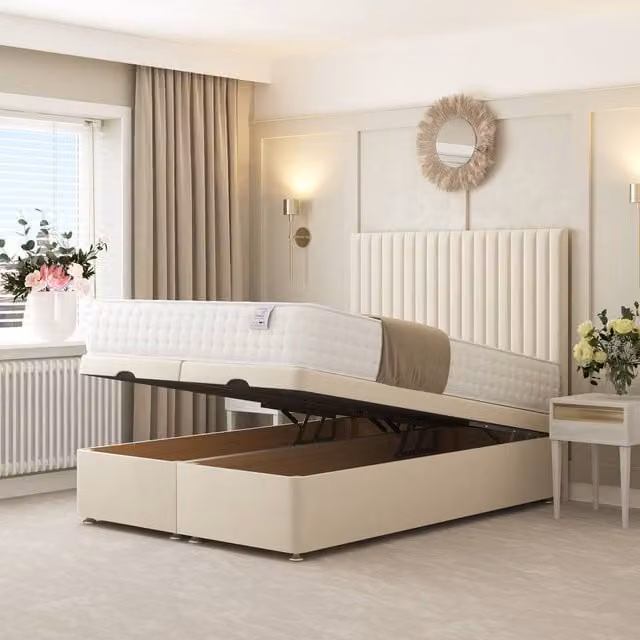 Bed Choices Khloe Ottoman Upholstered Velvet Divan Bed in Beige, W/D/H: 90 x 190 cm