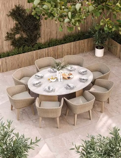 Royalcraft Saturn 8 Seater Oval Garden Dining Set in Natural Acacia Wood and Beige Multicolour