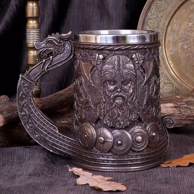Nemesis Now! Bronze Drakkar Viking Tankard in Bronze and Grey, Height: 15 cm