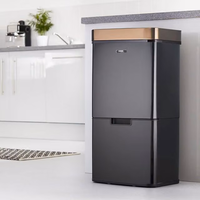 Cooks Professional 75L Recycling Sensor Bin with Dual Compartments and Food Caddy in Black – 1