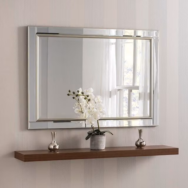 Yearn Champagne Framed Beveled Rectangular Wall Mirror, H 105.5 x W 75 cm