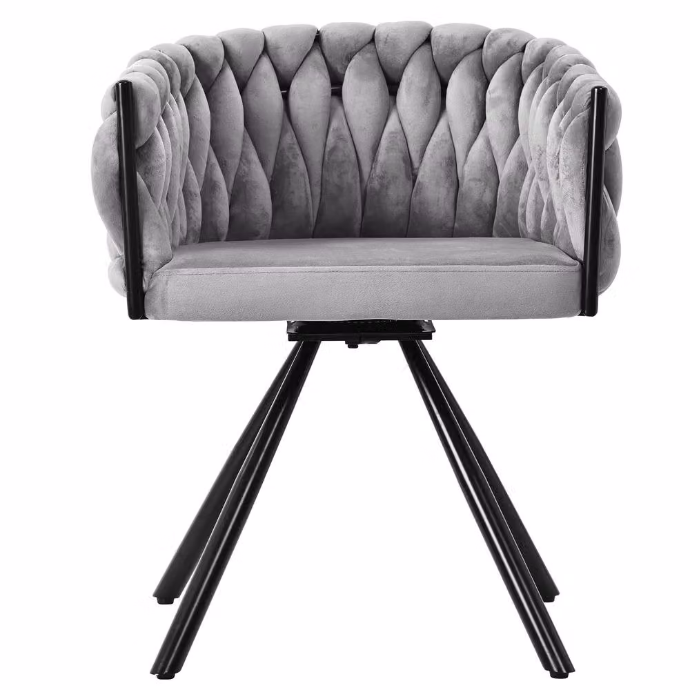 Merax Set of 2 Grey Velvet Swivel Dining Chairs with Metal Legs – 4