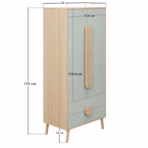 Flair Noah 2 Door Wardrobe with 2 Drawers in Oak and Green, H 170 x W 49 x D 45.4 cm – 2