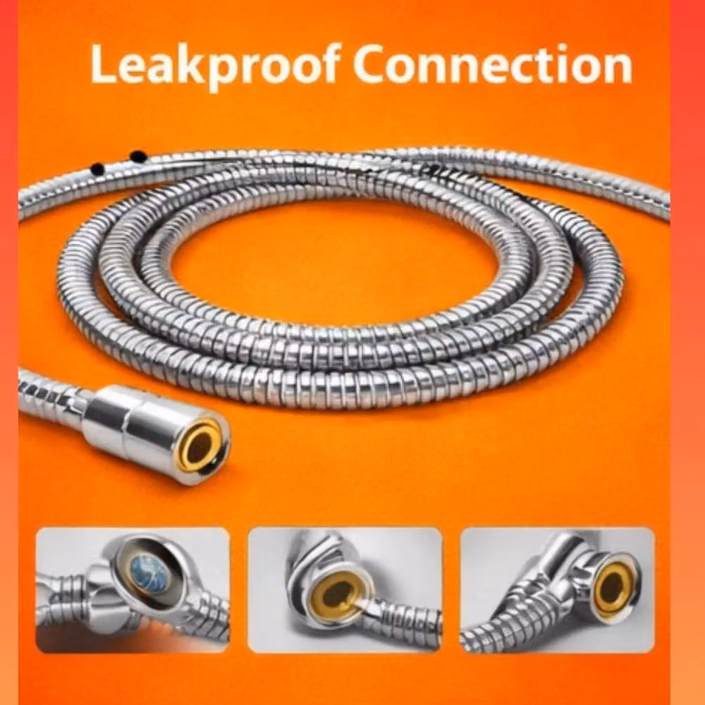 PAWNORA Flexible Chrome Shower Hose in Silver, 1.5m – 3