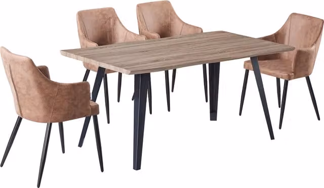 Life Interiors Zarah Rocco Dining Set with Rectangular Wood Table and 4 Chairs in Beige and Black