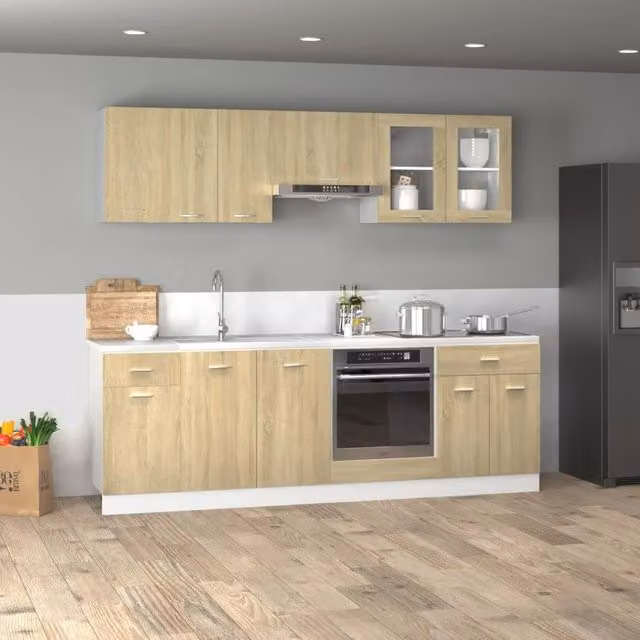 Berkfield Home Lyon 8 Piece Kitchen Cabinet Set in Sonoma Oak Brown – 1