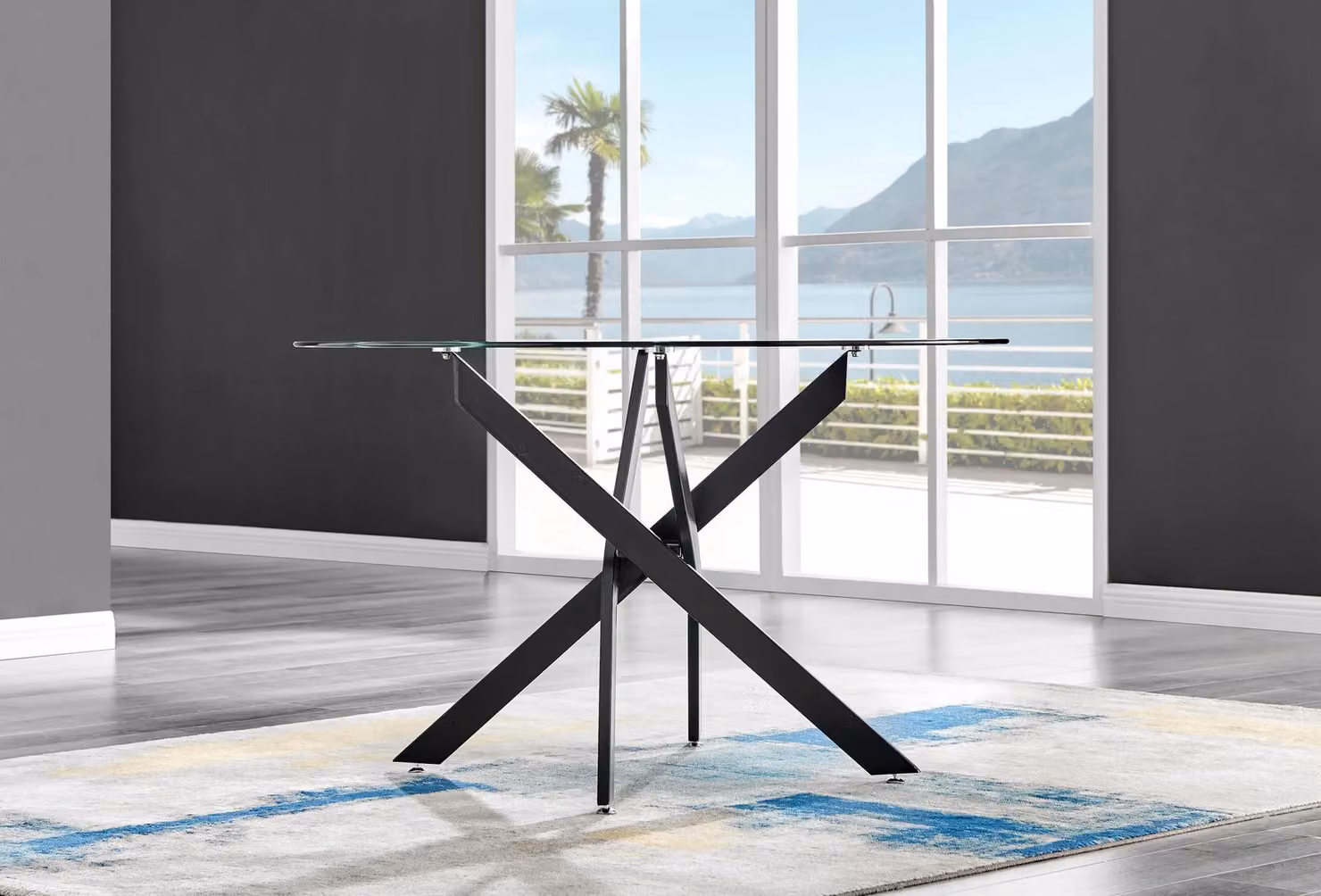 FurnitureboxUK Novara Round 6-Seater Glass and Metal Dining Table in Black, Diameter: 120 cm – 2