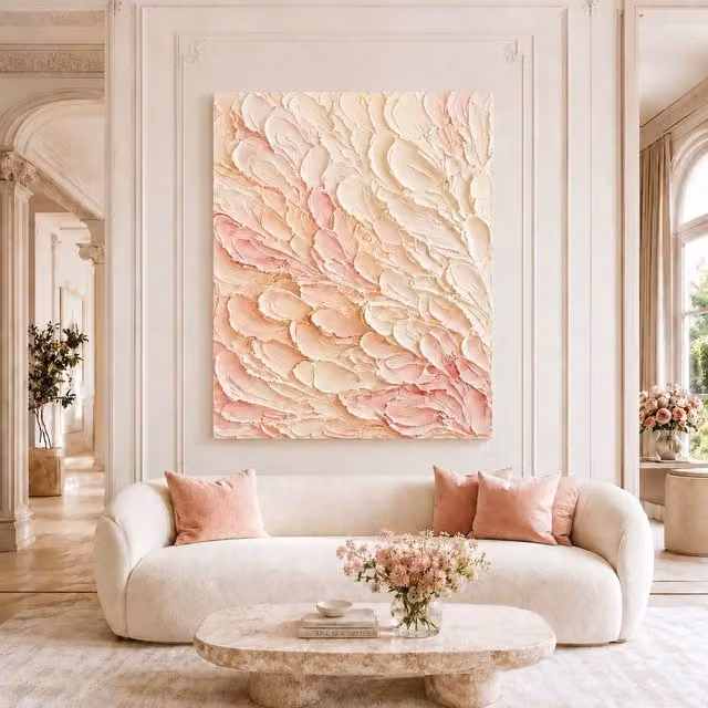 Mafett Blush Bloom Symphony Floral Wall Art Canvas Print in Pink and Beige