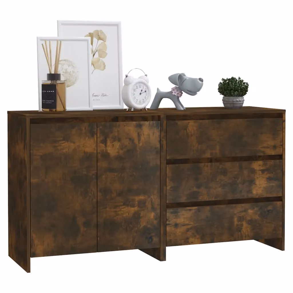 Berkfield Home 2 Piece Smoked Oak Engineered Wood Sideboard in Brown – 3
