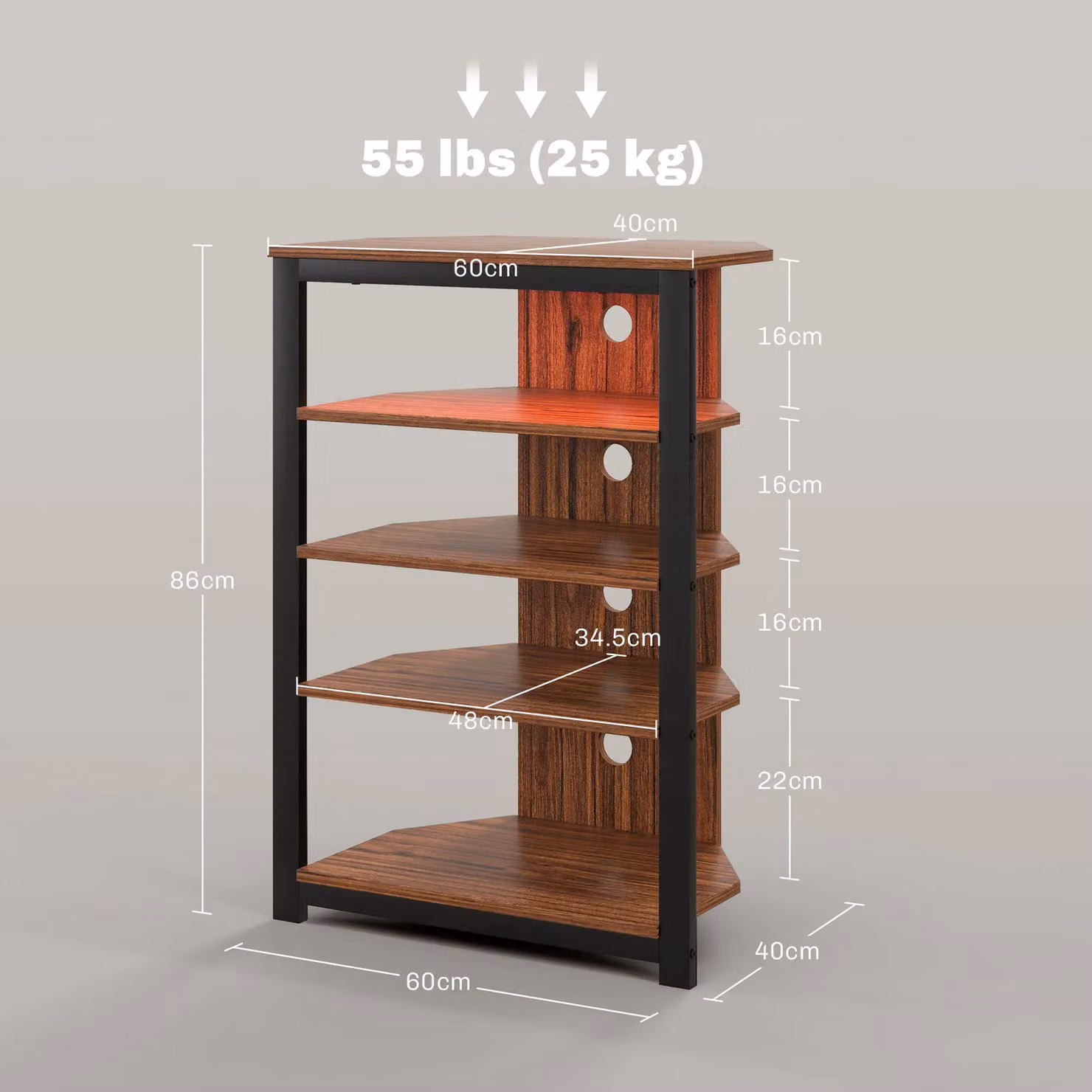 HOMCOM Modern 4-Tier Corner TV Stand with Integrated LED Lighting in Brown – 2