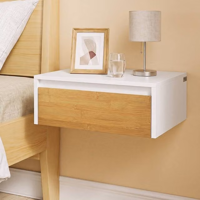 SoBuy White Wall-Mounted Floating Nightstand with Integrated LED Underlight – 1