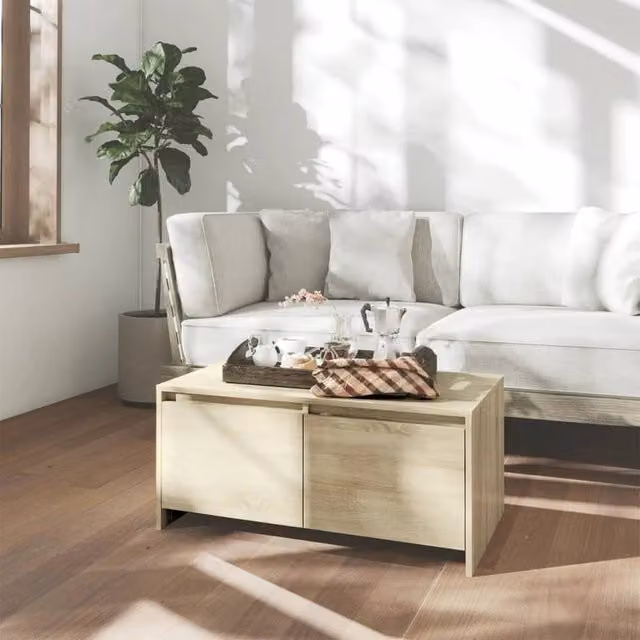 Berkfield Home Sonoma Oak Coffee Table in Beige, W/D/H: 90 x 50 x 41.5 cm