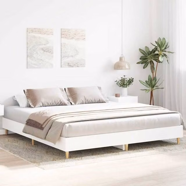Berkfield Home Durable Super King Bed Frame in White, W/D/H: 180 x 200 x 25 cm