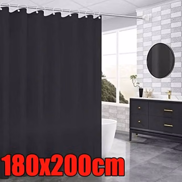 EONLION Black Antibacterial and Mould-Resistant Polyester Shower Curtain, W/H: 180 x 200 cm