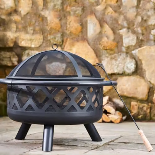 Teamson Home Metal Wood Burning Fire Pit with Lid and Poker, Silver – 3