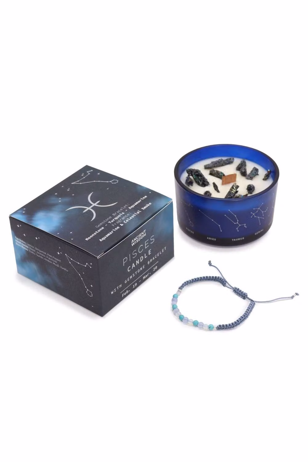 KDMD Pisces Zodiac Blue Crystal Candle and Turquoise Gemstone Bracelet Set – 2