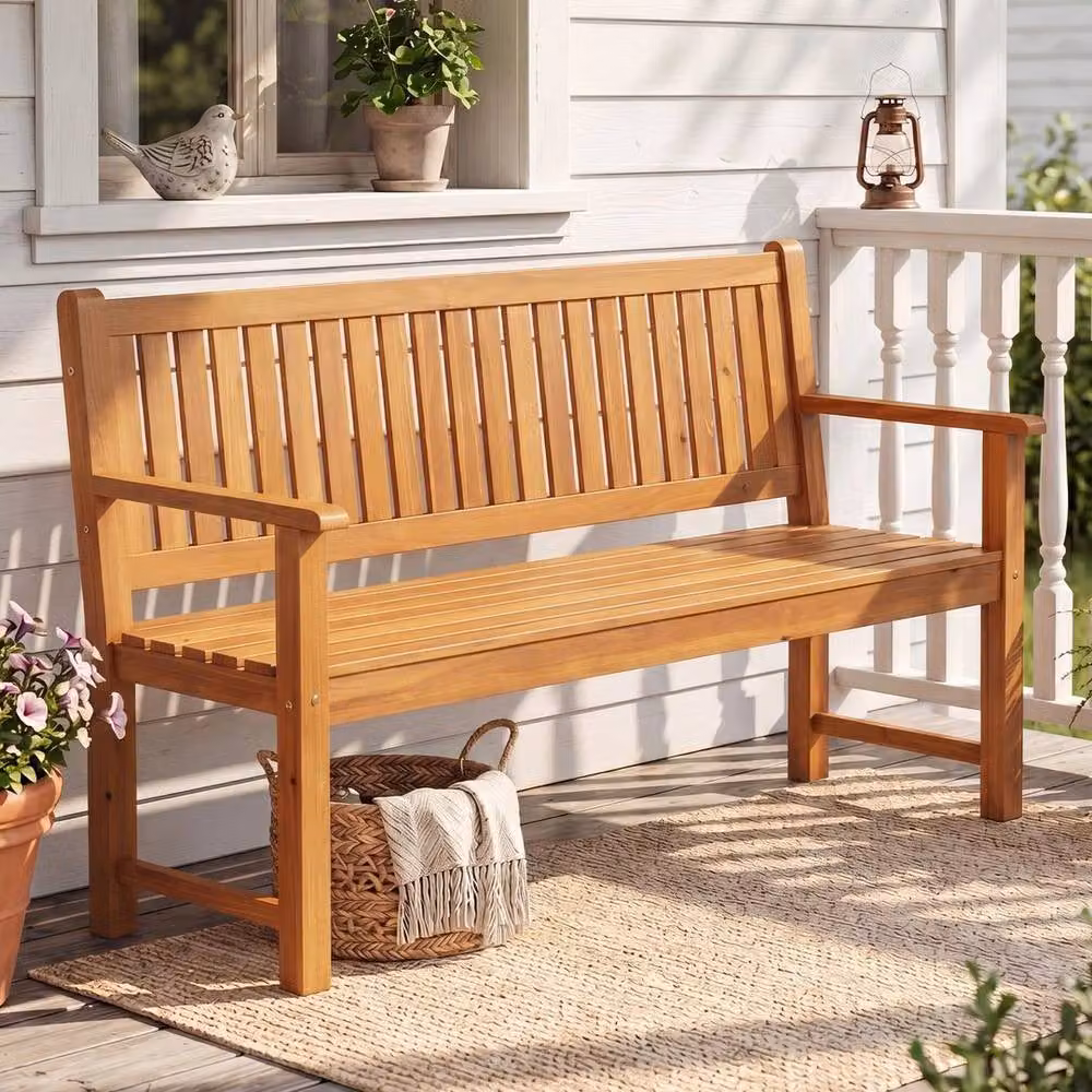 KORVIXA 3-Seater Wooden Outdoor Garden Bench in Brown, W/D/H: 150 x 100 x 89 cm – 4