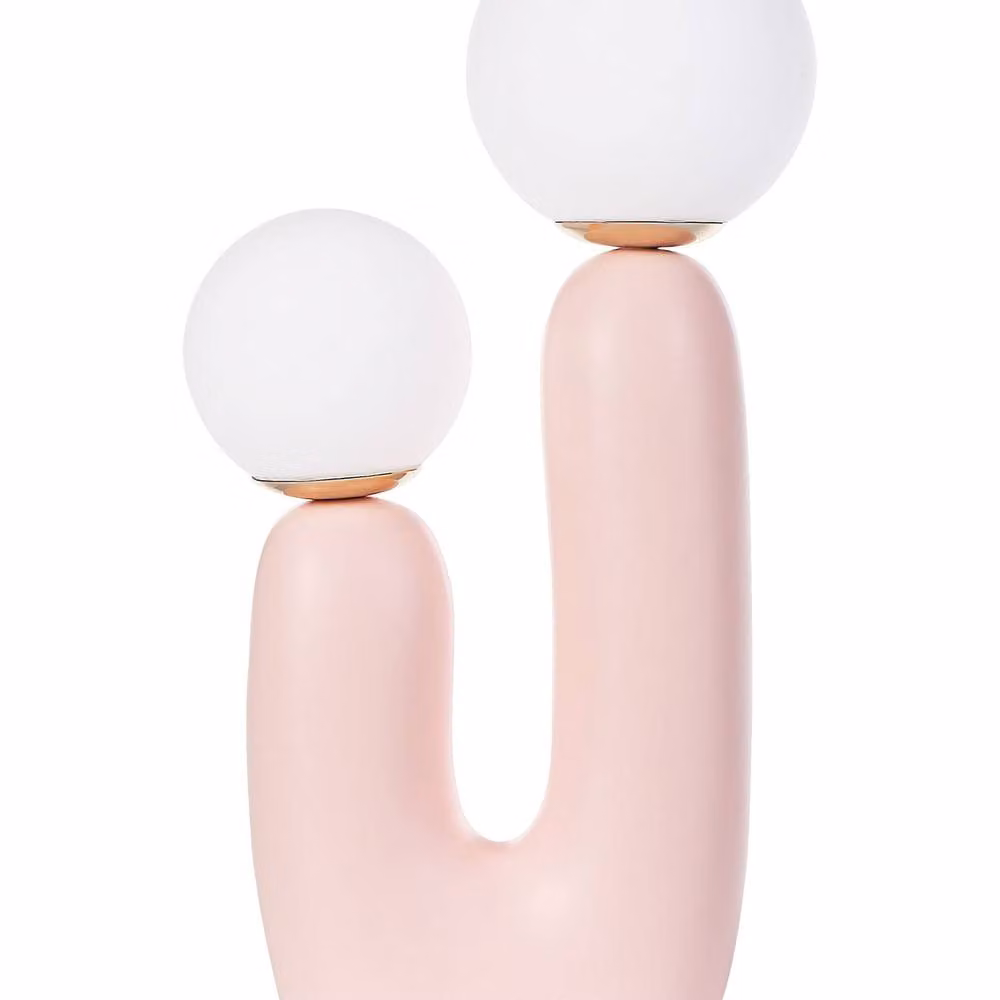 Wyld and Coco Pink Resin Table Lamp with Double White Glass Sphere Shades – 2
