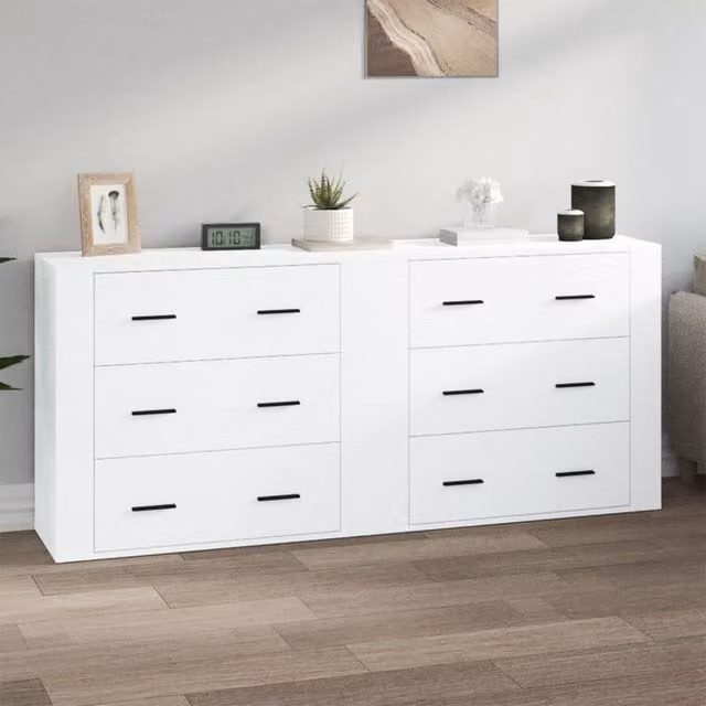 Berkfield Home Set of 2 White Matt MDF Wall Mounted Sideboards