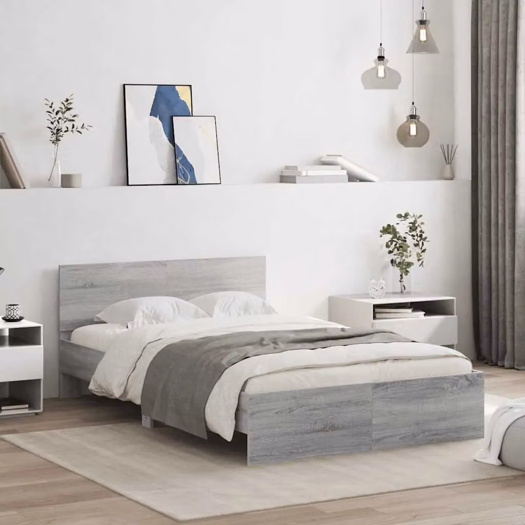 Berkfield Home Small Double Bed Frame with Headboard, LED Under-Bed Lighting and USB Charging Port, Grey Sonoma, W/D/H: 120 x 200 cm – 3