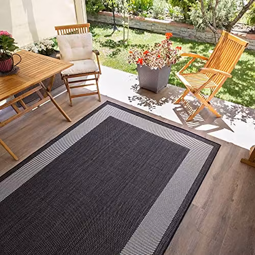 THE RUGS Black Bordered Indoor and Outdoor Rectangular Rug, W/D: 80 x 150 cm – 7