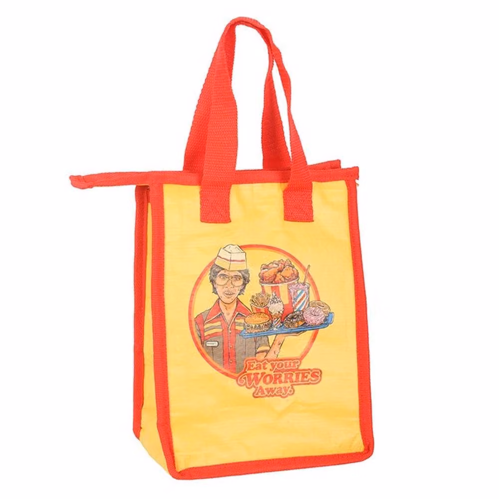 Uniqueful Eat Your Worries Steven Rhodes Fabric Lunch Bag in Yellow – 3