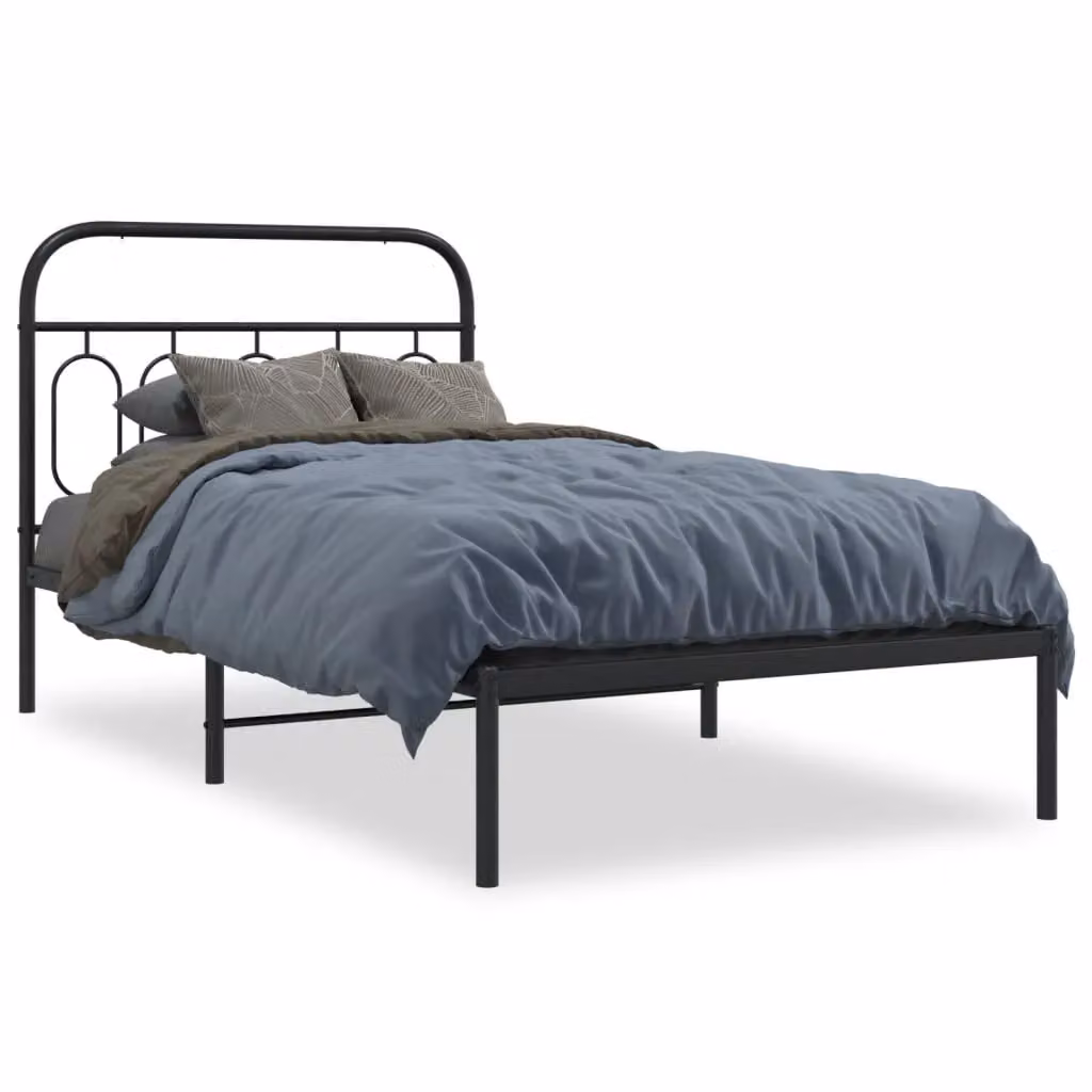 Berkfield Home Metal Bed Frame with Headboard, Black, W/D/H: 100 x 190 cm – 2