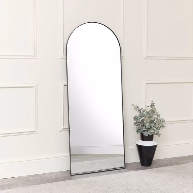 Melody Maison Large Arched Modern Freestanding Leaner Mirror in Black