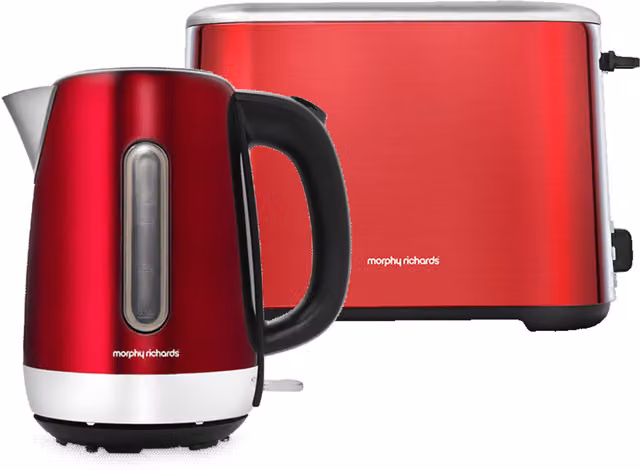 Morphy Richards Equip Kettle and Toaster Set in Red with Limescale Filter and Stainless Steel Finish