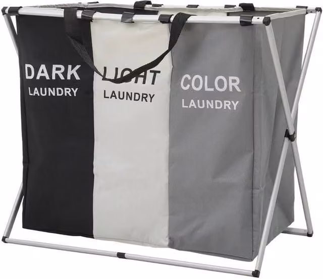 KORVIXA Foldable Laundry Basket with 3 Compartments and Removable Bags, Multicolour, W: 38 cm, D: 38 cm, H: 58 cm – 1