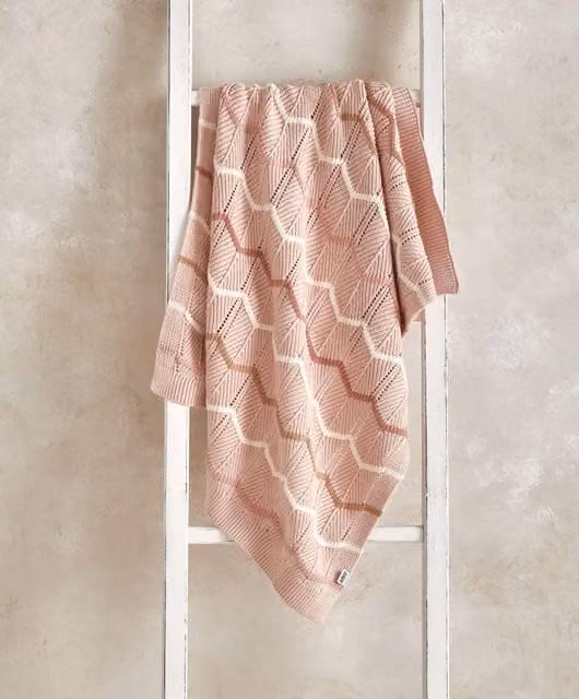 Mamas & Papas Pink Geometric Knitted Cotton Baby Blanket