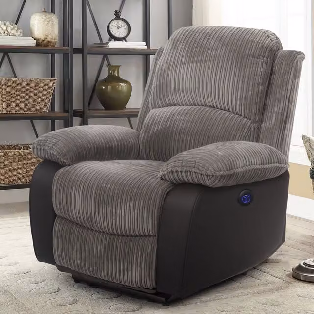 Comfy Living Fabric Cord Electric Recliner Set in Grey or Brown