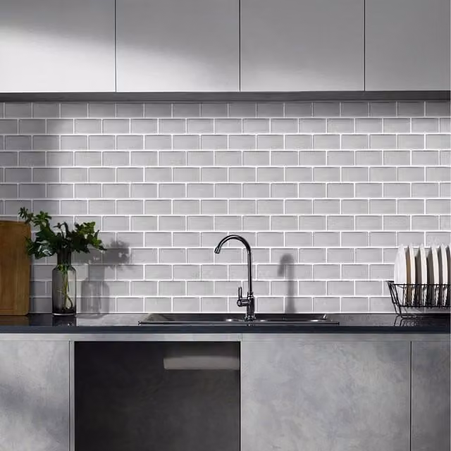 Lifeideas 10 Piece Grey Tile-Look Self-Adhesive Plastic Backsplash Wall Stickers (1.2mm)