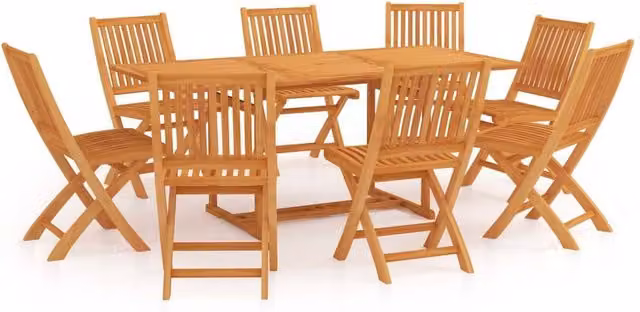 Berkfield Home 9 Piece Garden Dining Set in Brown Solid Teak Wood