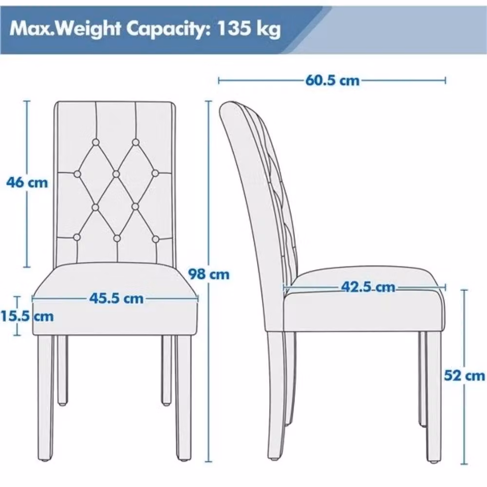 Kelvenix Set of 2 Brown Faux Leather Dining Chairs with Solid Rubberwood Legs – 3