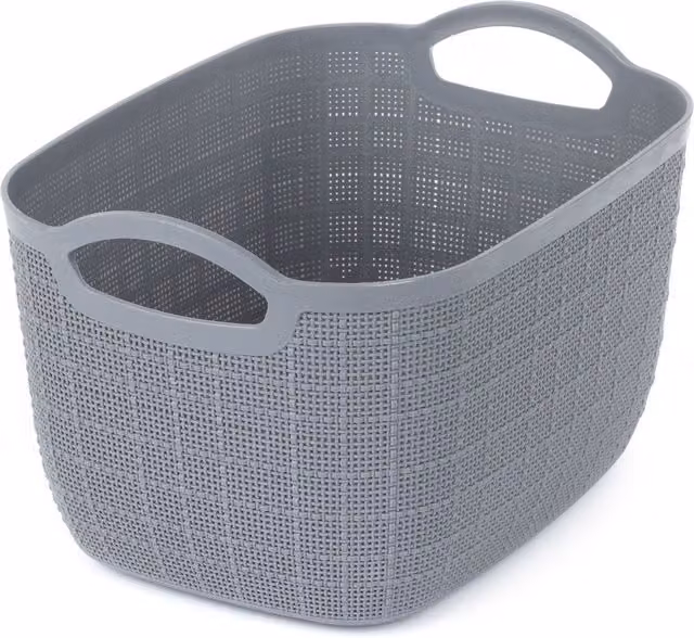 LIVIVO Grey Open Weave Woven Storage Basket with Handles, 11 Litres