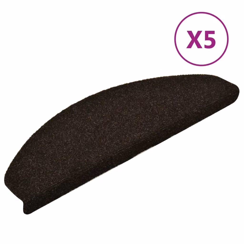 Berkfield Home Self-adhesive Needle Punch Stair Mats, 5 Pieces, Dark Brown, W: 65 cm, D: 21 cm, H: 4 cm – 2