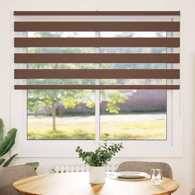 Berkfield Home Brown Zebra Day and Night Blind, W: 160 cm, H: 150 cm, Polyester Fabric