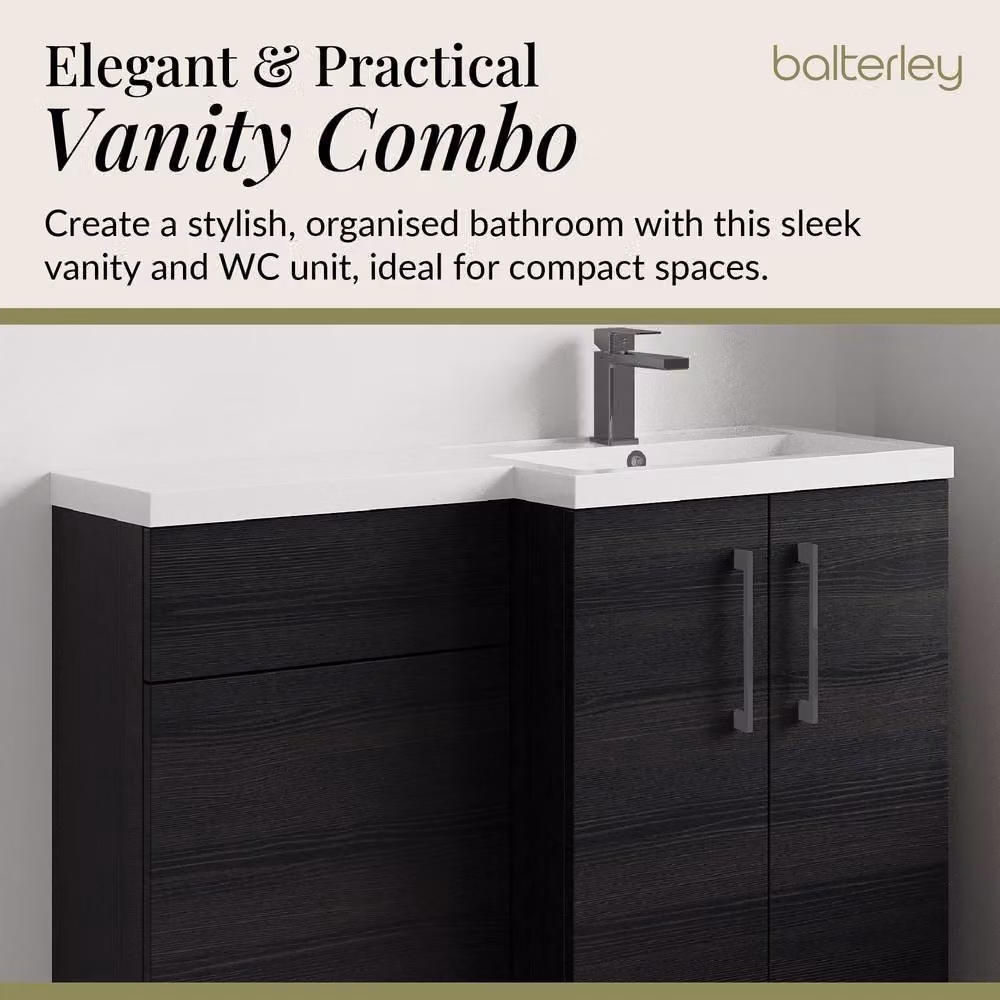 Balterley Modern Matt Black Woodgrain Right-Hand Vanity and WC Unit Combination, W: 110 cm, H: 84 cm – 4